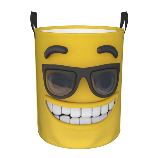 Balery Smiling With Sunglasses Cesta de ropa redonda con asas, impermeable, independiente, para ropa, juguetes, dormitorio y familia-Small