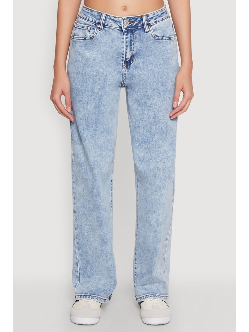 Womens WAX Acid Wash Straight Leg Jeans - Walmart.com