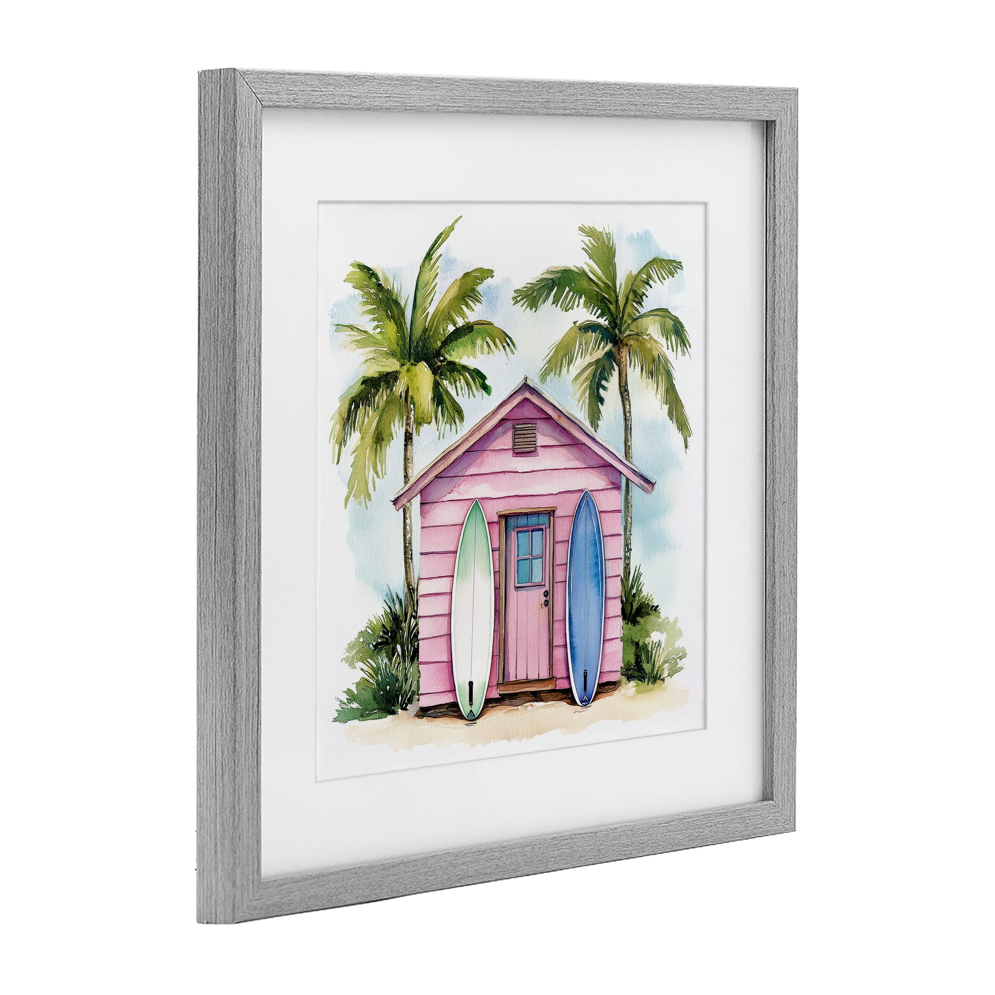 Stupell Industries Surf Shack Under Palms Gray Framed Print Under Glass, design by Petal Prints Design