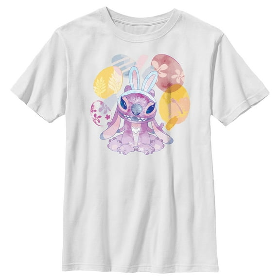 Boy's Lilo & Stitch Easter Angel Watercolor Eggs Graphic Tee White Medium