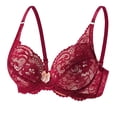 thumbnail image 2 of Floral Lace Push Up Bra Womens Cute Bow Underwire Adjustable Strap Thin Cup Breathable Bralette Wine XXL, 2 of 9