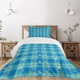 thumbnail image 3 of Ambesonne Sea Shells Quilted Bedspread Set 2 Pcs, Plaid Pattern Marine, Twin Size, Mint Green Blue White, 3 of 6