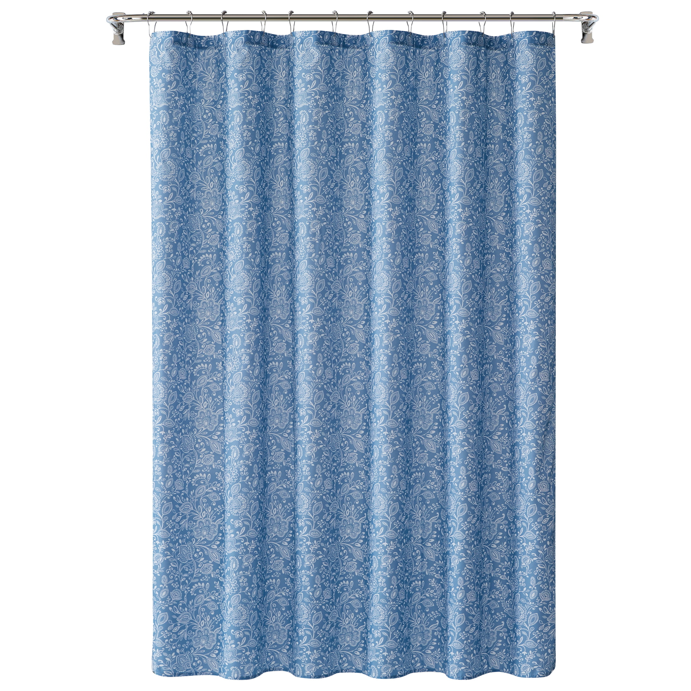 Mainstays Blue Jacobean Floral Shower Curtain Bath Set, 15 Pieces