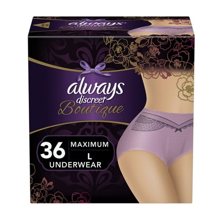 Always Discreet Boutique, Incontinence Underwear for Women, Maximum Protection, Purple, Large, 36