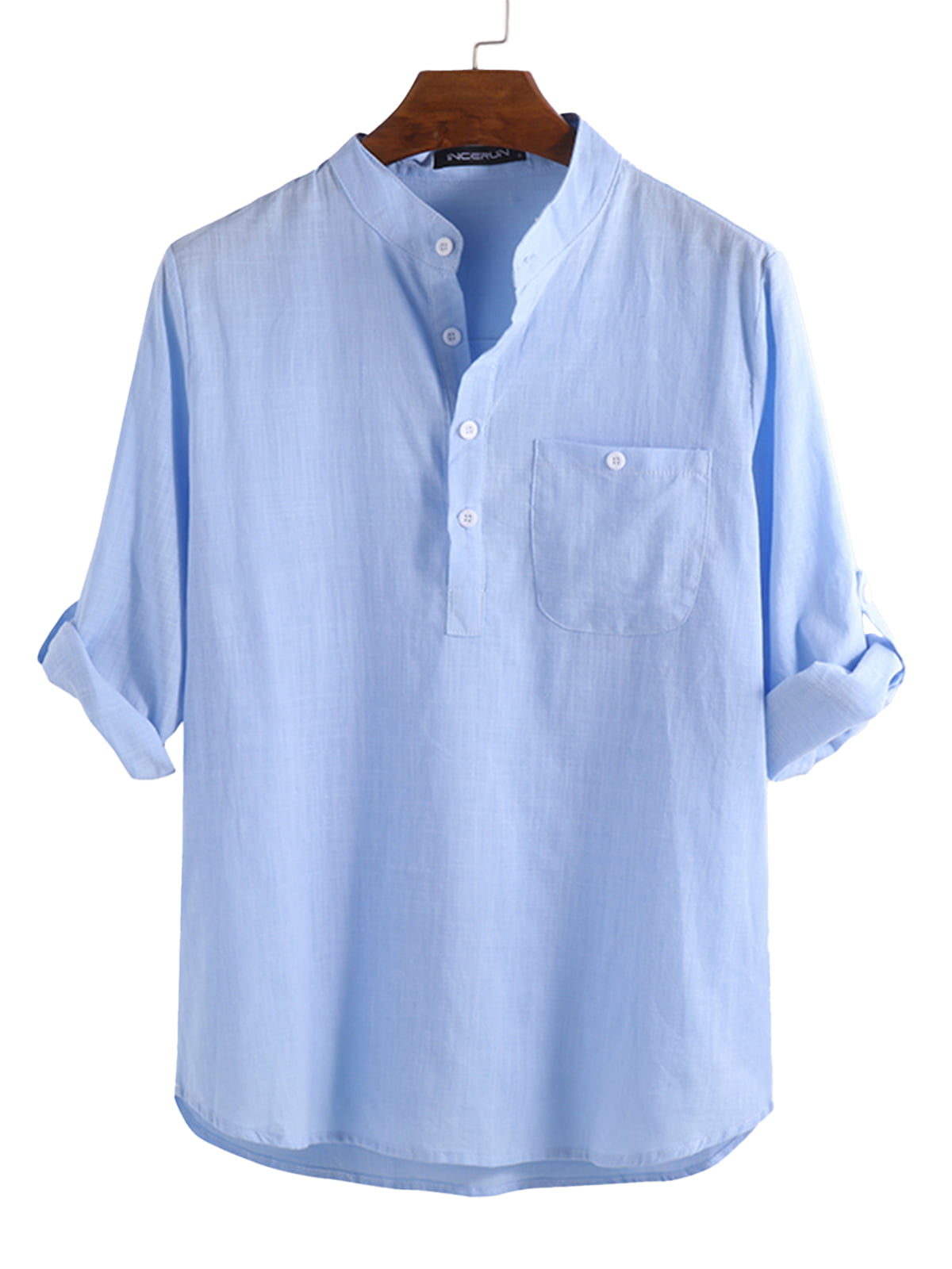 INCERUN Men's Roll Half Sleeve Loose Buttons Tops Casual Henley Shirt ...