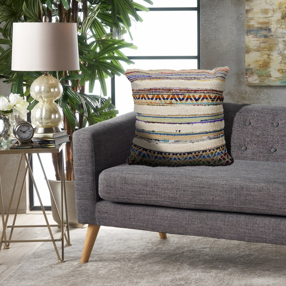 Harlow Hill Nomad 18" x 18" Striped Adult Decorative Throw Pillow Cover, Off White/Multicolor