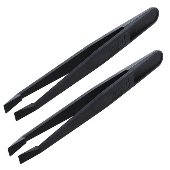 2X Manual Tool Black Plastic Flat Tip Anti-Static Tweezers,2 x Flat Tip Tweezers,Black