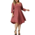 thumbnail image 4 of Unique Bargains Women's Plus Size Midi V Neck 3/4 Sleeve Swing Loose Dresses 2X Pink, 4 of 6