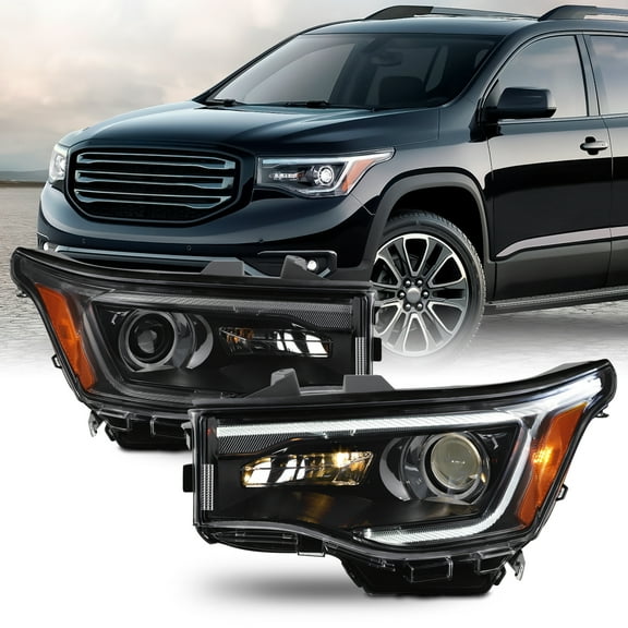AKKON - Fit 2017 2018 2019 GMC Acadia 17-19 w/LED DRL Halogen Projector Headlight Black Houing OE Style Driver   Passenger