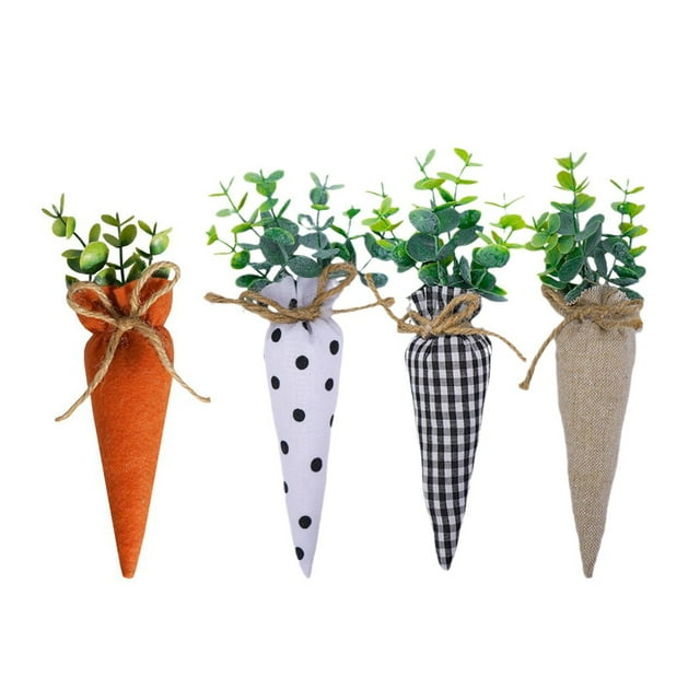 Moocorvic 4 Pcs Garnitures de Panier de Pâques en Tissu Carottes Jouets Décor de Ferme Printanière Liquidation Remplisseurs de Vase Carotte pour Pâques Maison Mariage Plateaux à Étages (Carottes)