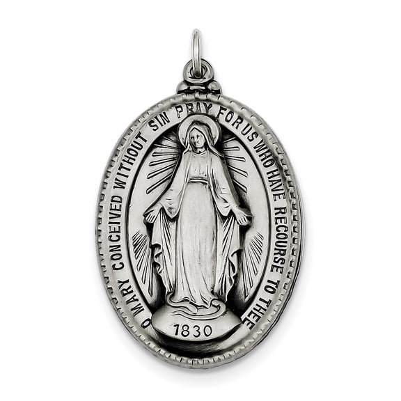 Sterling Silver Antiqued Miraculous Medal (43 X 26) Made In United States qc3494