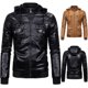 thumbnail image 4 of Abrigo de cuero PU grueso con forro polar de invierno, abrigo de hombre, chaqueta de cuero con capucha de moda de talla grande, top de hombre, 4 of 5