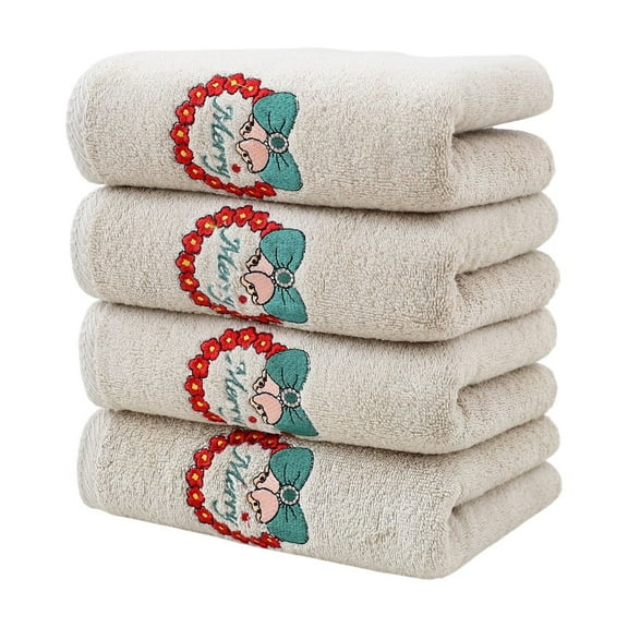 Hyknon 4pcs Christmas Hand Towels Bath Towels Resuable Comfortable Cotton Towels with Wreath Bows Embroidered Winter Absorbent Face Towels for Kitchen Decor Bathroom