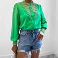 thumbnail image 5 of Women's Shirts Long Sleeve Floral Print Lace Splice Collar Lantern Sleeve Button Topss Work Office Blouse (L, Green), 5 of 5