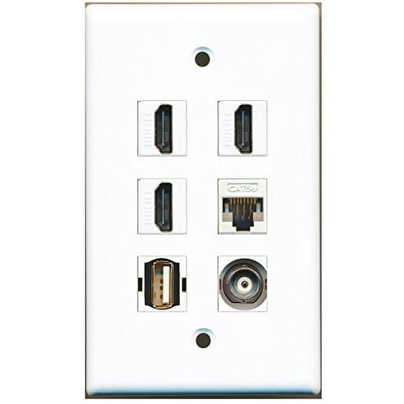 RiteAV - 3 HDMI 1 Port USB A-A 1 Port BNC 1 Port Cat5e Ethernet White Wall Plate