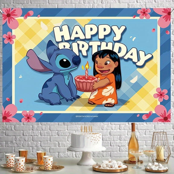 Stitch birthday party banner, perfect gift for fans and birthday decoration, birthday party decoration, graduation celebration, fun theme, festival materials, celebration decoration, event planner