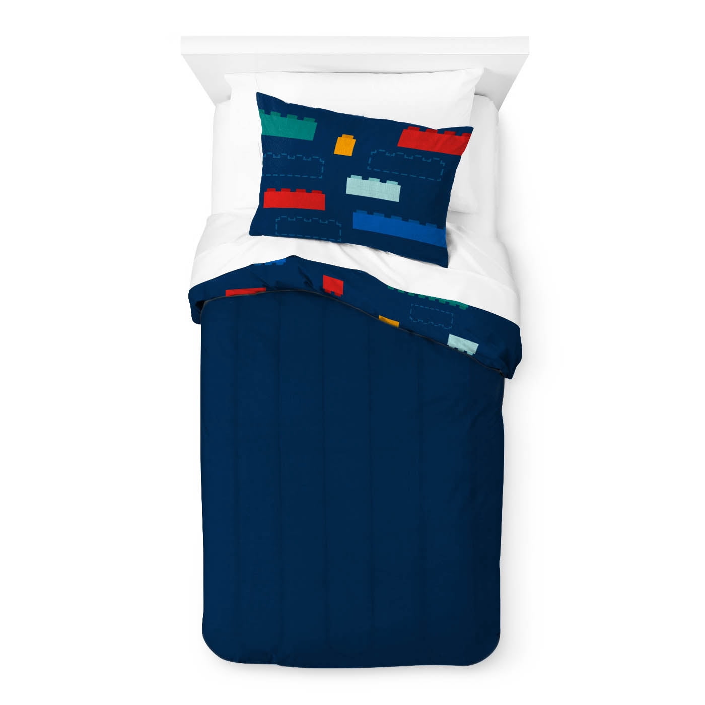 LEGO®, Brick Stripe, Navy, Kids Quilt and Sham Bedding Set, Twin/Full