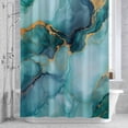 thumbnail image 3 of Marble Shower Curtain for Bathroom Decor, Abstract Art Teal Green Gradient Cave Rock Golden Lines Waterproof Fabric Shower Curtain, 72"x96" Set with 12 Hooks, 3 of 9