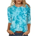 thumbnail image 2 of BLTIBY Womens 3/4 Sleeve Shirts Fall Spring Printed Round Neck Top Fashion Comfortable Loose Pullover Blouse Sky Blue S, 2 of 5