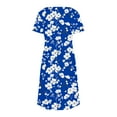 thumbnail image 4 of Uaswgudfs Women's Short Sleeve V-Neck Midi Dress​ - Summer Casual Floral Embellishment & Pockets, Knee-Length Soft Fabric & Versatile Style Dark Blue 2XL, 4 of 7