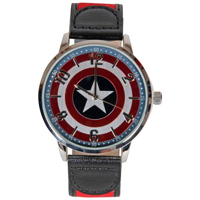 Captain America 849326 Marvel Comics Captain Americas Shield Watch with Leather Band
