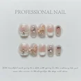 thumbnail image 4 of ERNA 10Pcs Handmade Cute Press on Nails Short  Korean Fake Nails With 3D Star Moon Rhinestone Heart Design Artifical False Nail Tips,12 SIZE L, 4 of 21