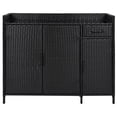 thumbnail image 3 of 47.5"W Wicker Outdoor Storage Cabinet with Tempered Glass Desktop, Weather-proof Rattan Bar Table with Three Doors, Adjustable Shelf, and One Drawer, for Outdoor Cushions, Pool Toys , Black Brown, 3 of 5