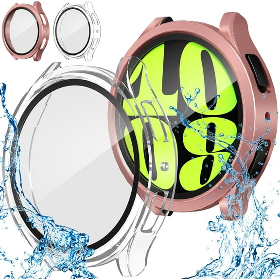 XIHAMA 2-Pack Waterproof Case For Samsung Galaxy Watch 6 40mm/44mm,[Privacy] Hard PC Bumper Tempered Glass Screen Protector Cover Case for Galaxy Watch 6