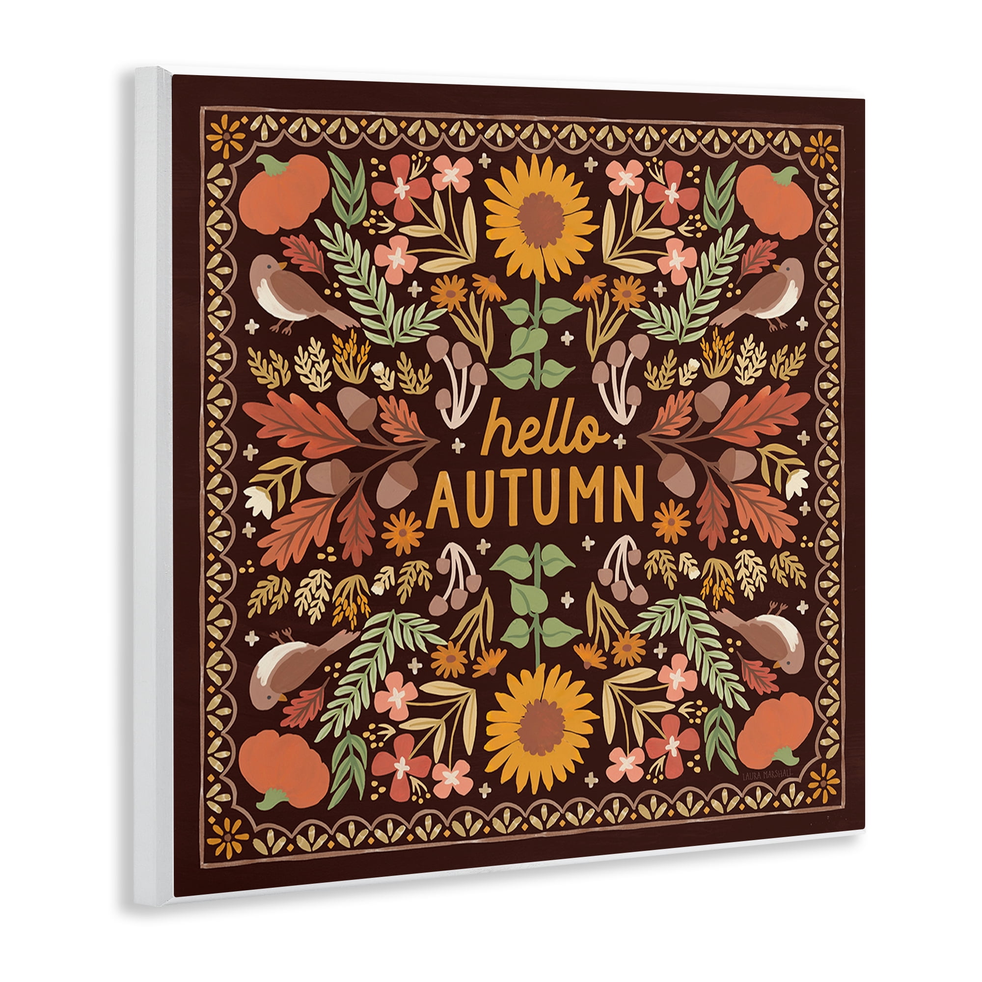 Stupell Industries Hello Autumn on Brown Landscape Painting Unframed Art Print Wall Art, 12 x 12