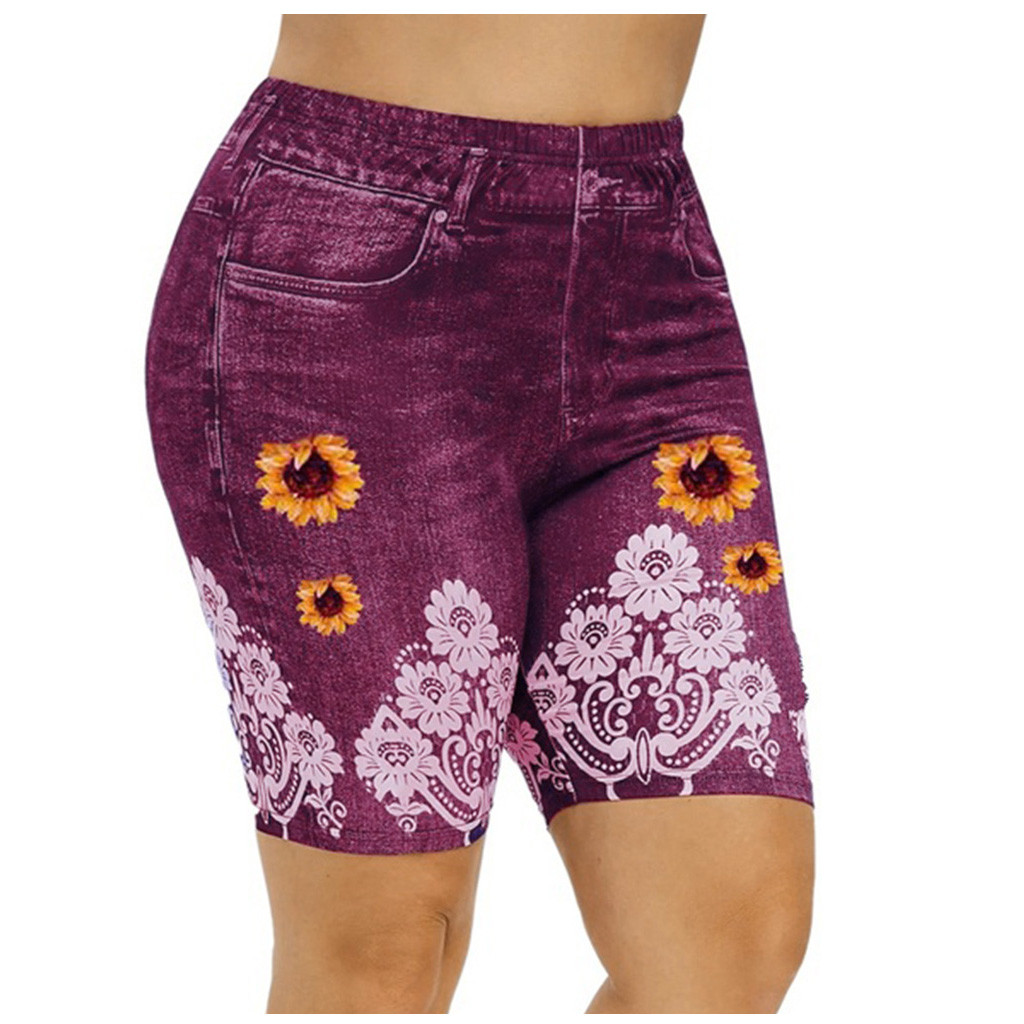 Babysbule Women Shorts Clearance Women's Plus Size Skinny 3D Faux Print