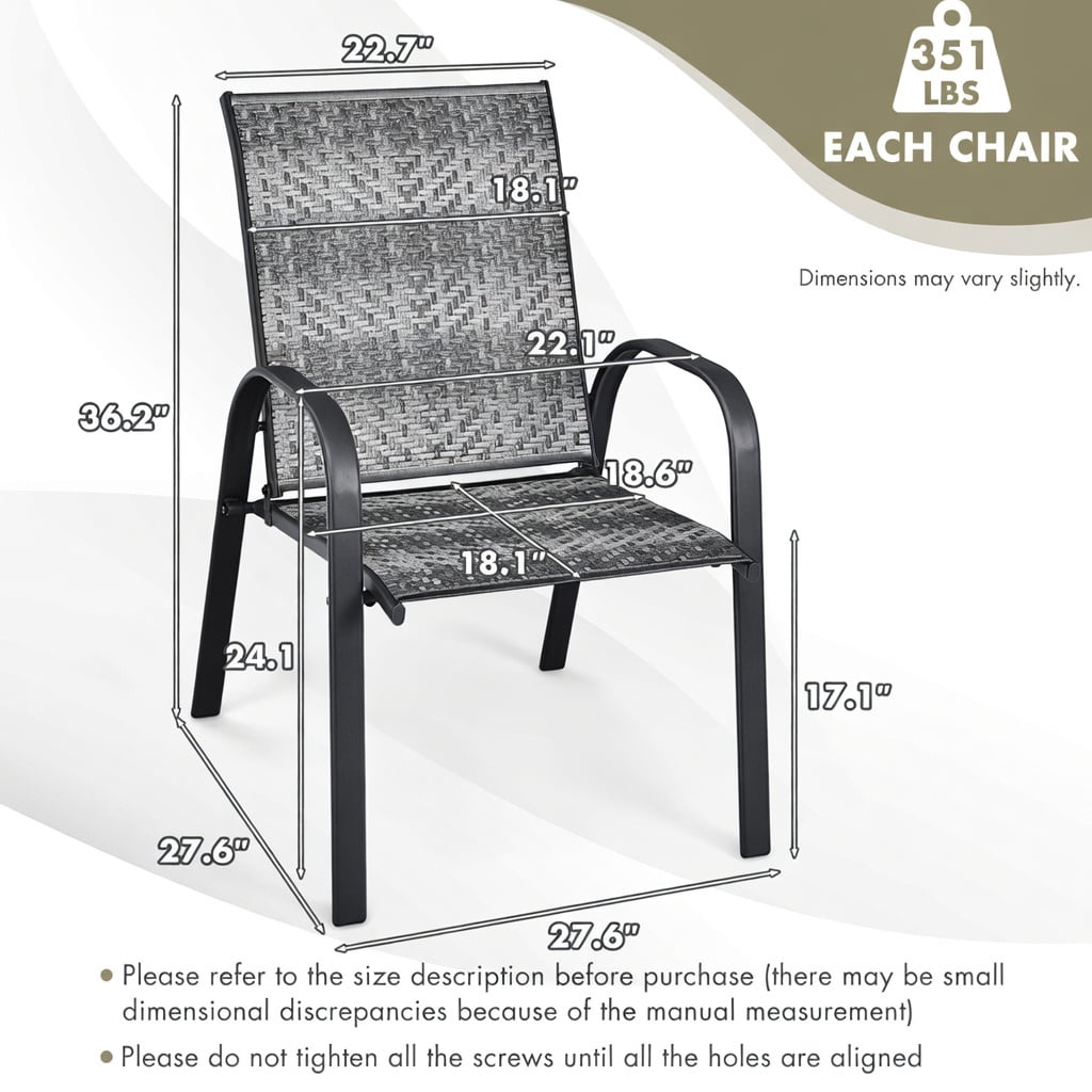 Hommoo 6-Pack Stackable Outdoor Dining Chairs, All-Weather PE Wicker & Rustproof Steel Frame, Patio, Garden & Poolside Use, Gray