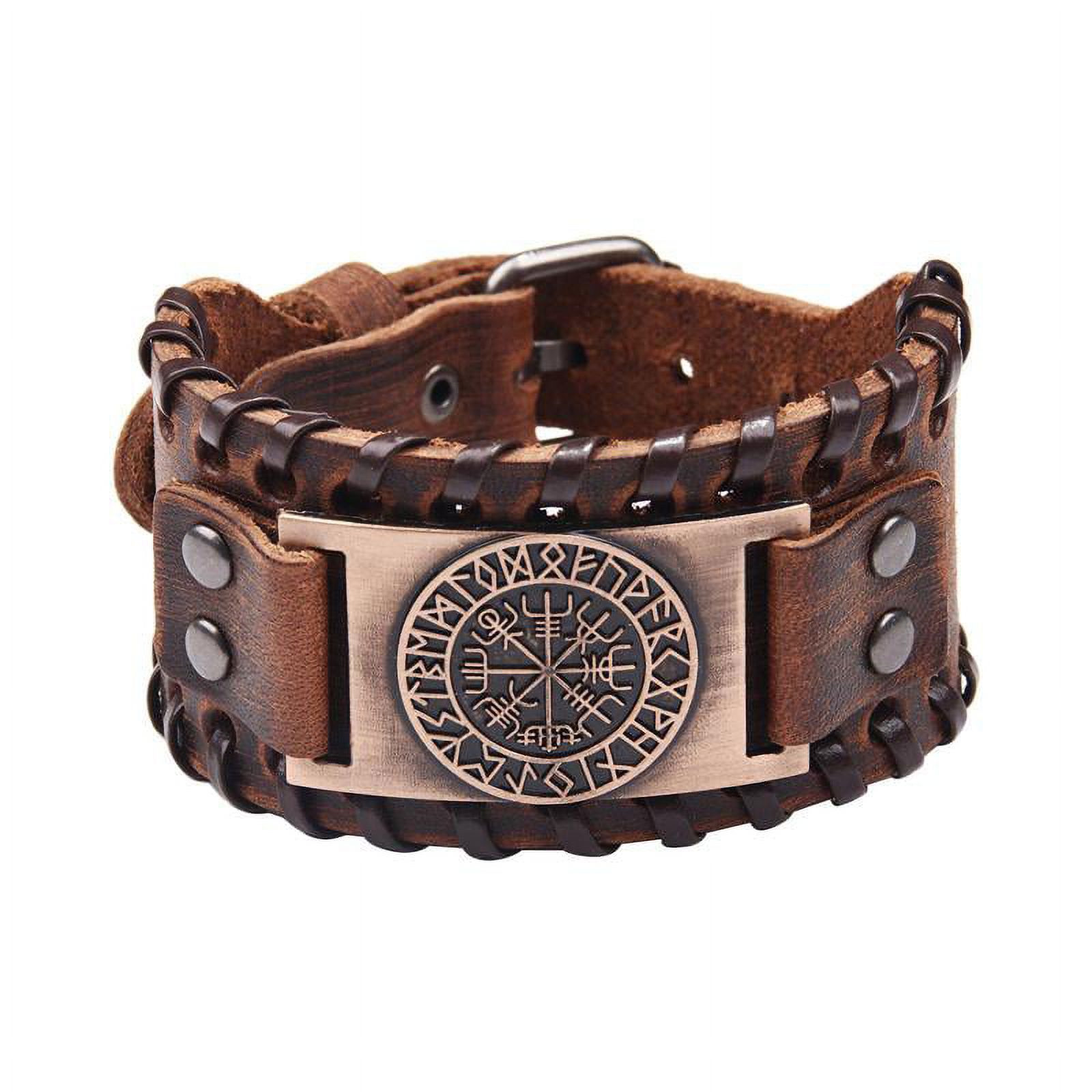 Braided Rope Mens Bracelet, PU Leather Wrap Adjustable Cuff Bangle Wristband, Amulet Jewellery - Leather Brown