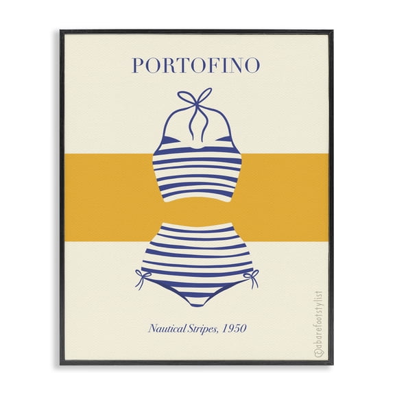 Stupell Industries Modern Portofino Striped Bikini Black Framed Giclee Art, 11 x 14, by A Barefoot Stylist
