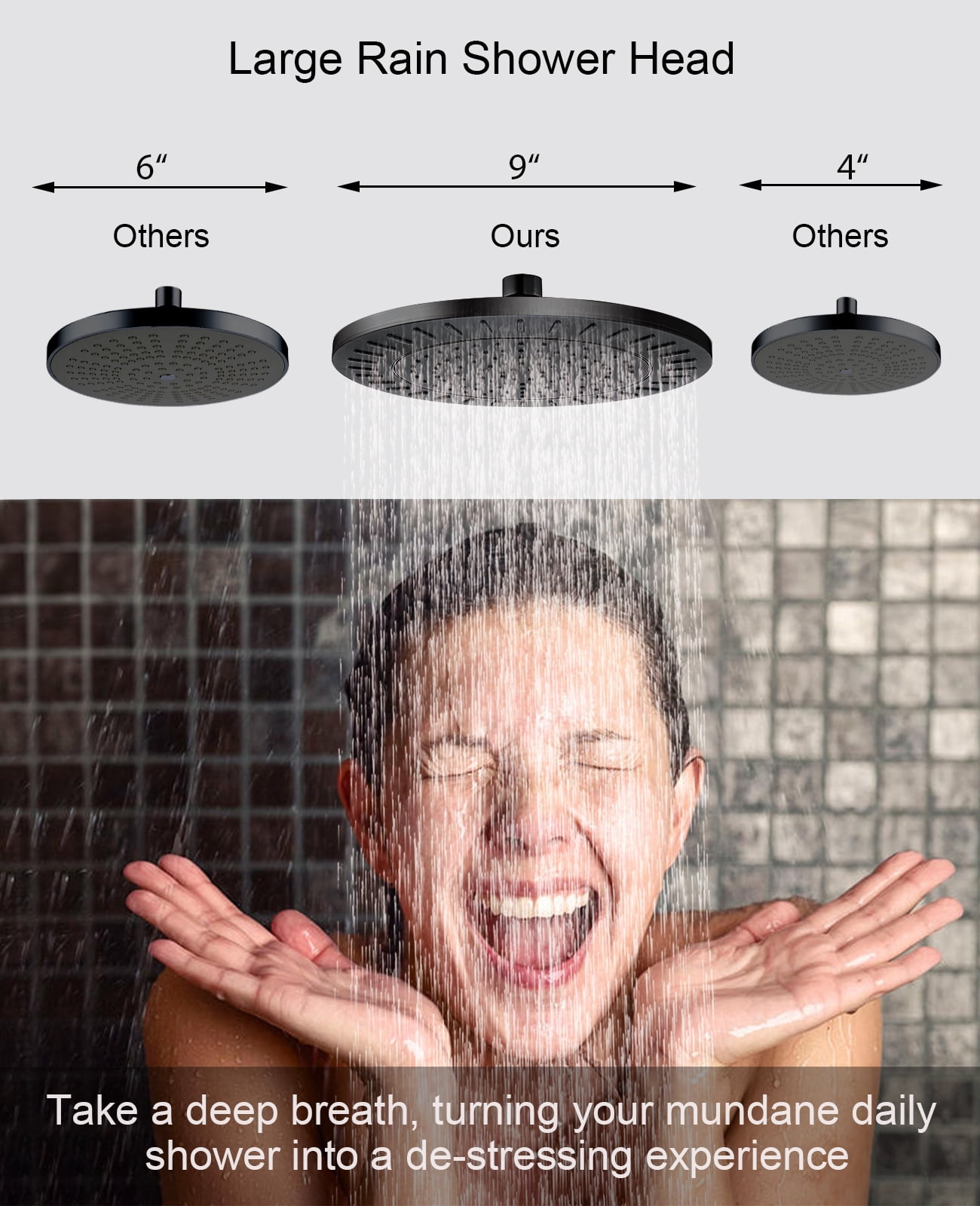 BRIGHT SHOWERS Round Rain Shower Head 9 Inch High Pressure Rainfall Showerhead for Bathroom, Luxury Rain Shower Head with Adjustable Angle, Easy to Install, Oil-Rubbed Bronze