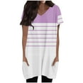thumbnail image 2 of Tops for Women Plus Size Short Sleeved Stripe V-Neck Printed Double Pocket Pullover T-shirt Purple L, 2 of 6
