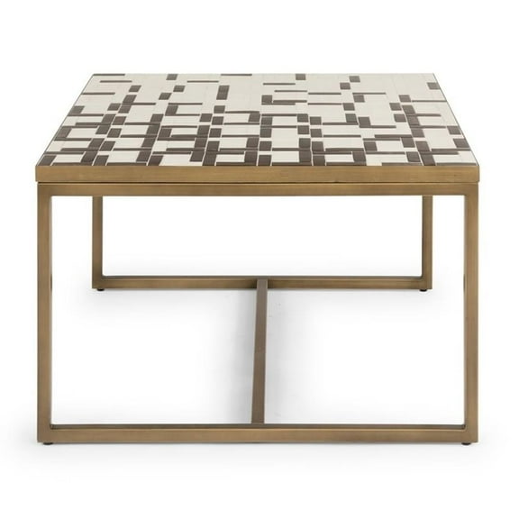 Pemberly Row Contemporary Geometric Metal Coffee Table in Espresso Gold