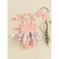 thumbnail image 5 of Aojekbee Baby Girls Summer Romper Dress Sleeveless Floral Embroidery Tulle Romper with Headband, 5 of 10