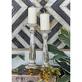 thumbnail image 4 of DecMode 2 Candle Brown Wood Distressed Pillar Candle Holder, Set of 2, 4 of 17
