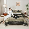 thumbnail image 4 of jejeloiu Southwestern Aztec Geometric Queen Comforter Set,Rustic Western Boho Bedding Sets,Brown Black Triangle Rhombus Bedding Comforter Set For Teens,Ultra Soft Home Decor Reversible,3-Piece, 4 of 8