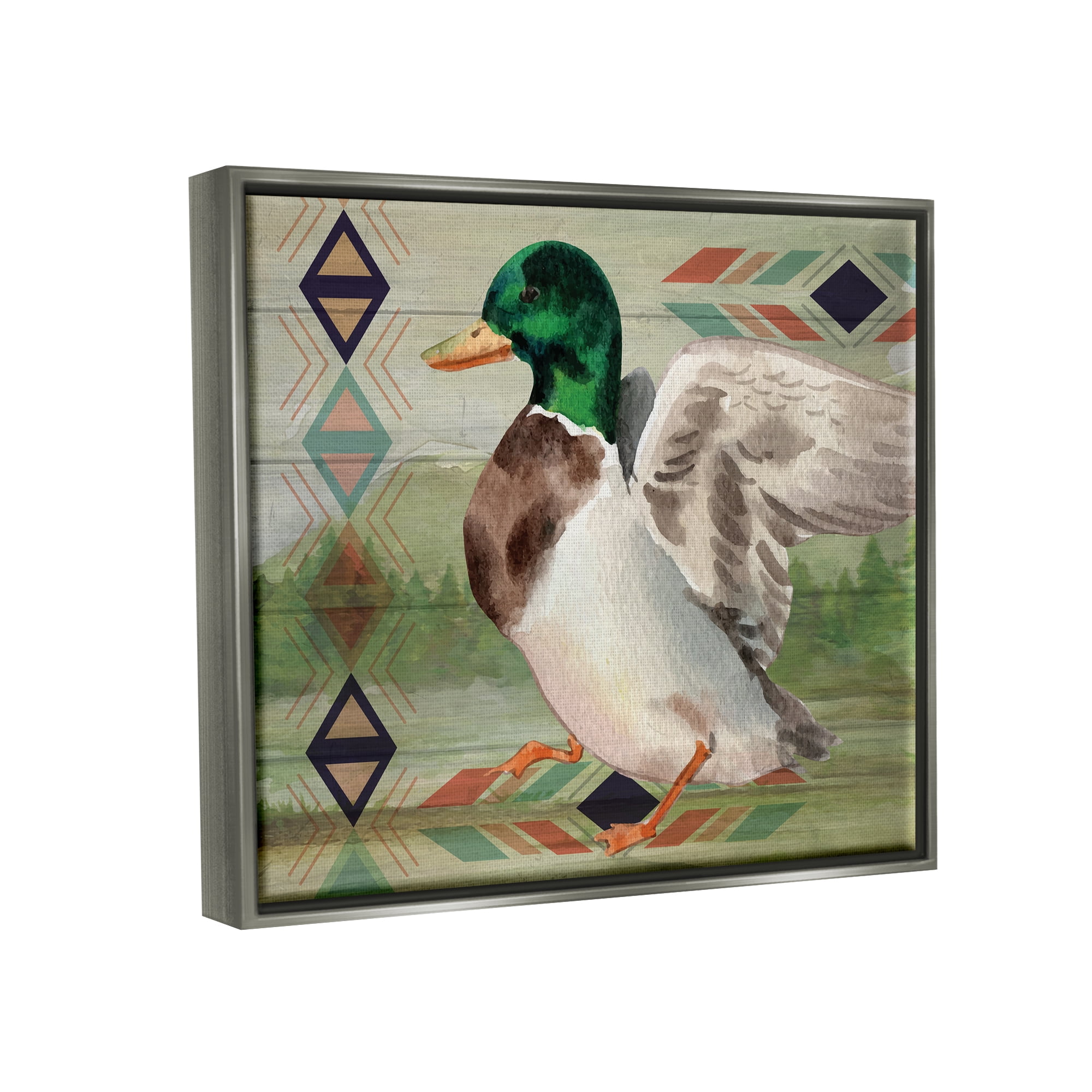 Stupell Patterned Rustic Mallard Duck Animals & Insects Painting Gray Floater Framed Art Print Wall Art