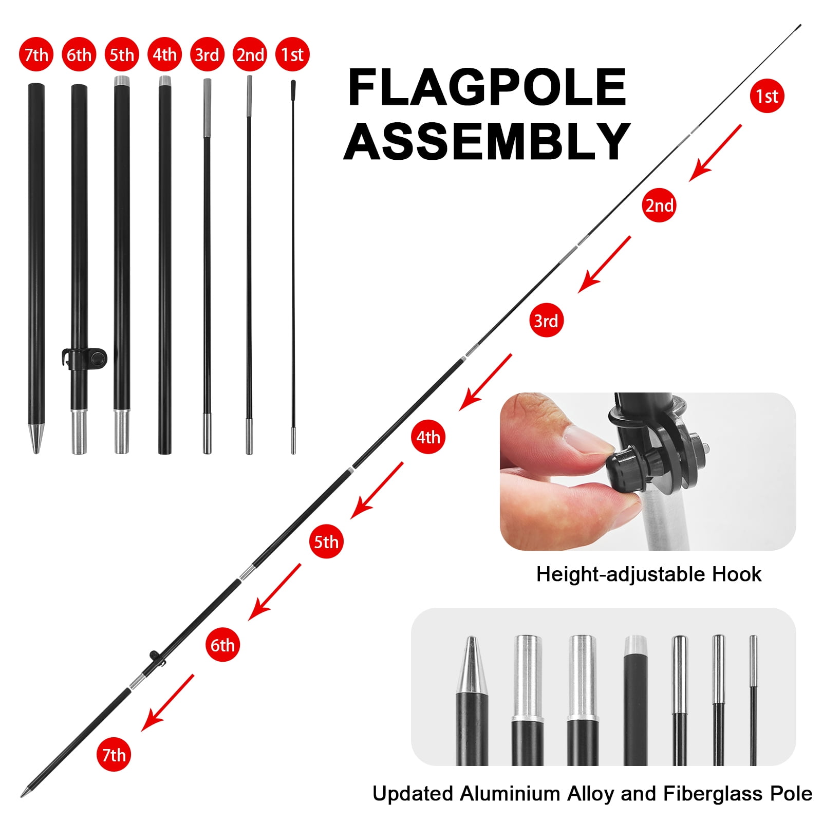 QSUM Feather Flag Pole Kit,8.2FT Decoration Display Flagpole, Business Sign, Swooper Flag Pole，Advertising Flag Pole