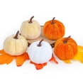 thumbnail image 4 of 5 Pcs Velvet Fake Pumpkins Fall Decor,Faux Small Pumpkin,Small Decorative Fabric Rustic Pumpkins,Fall Artificial Velvet Pumpkins,Small Realistic Vegetable Ornament,Halloween Decorations,Beige&Orange, 4 of 6