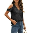 thumbnail image 6 of Ayfxijin Fall Tops for Women,Women's Off-the-Shoulder Short Sleeve V-neck Solid Color, 6 of 9