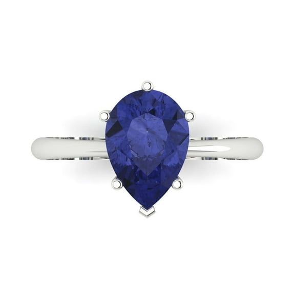 Solitaire Engagement Ring for Women - 2ct Simulated Tanzanite in 14K White Gold Promise Ring