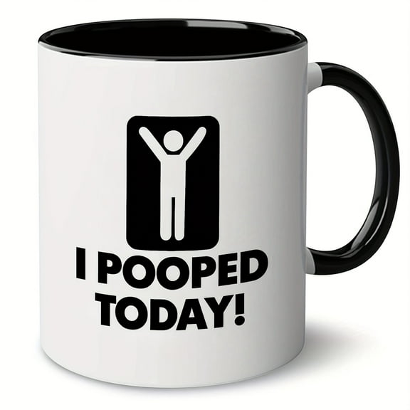 1pc, Novelty Ceramic Mug With "I Pooped Today!" Print, Humorous Gift For Friends And Family, Black And White Coffee Cup For Halloween, Christmas, And Everyday Laughs, Dishwasher Safe