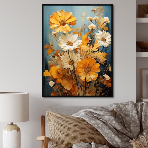Designart "Vintage Sunflowers Basking In Sunshine II" Sunflowers Floater Framed Wall Art Prints