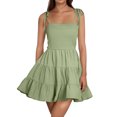 thumbnail image 1 of Vestido informal de verano sin mangas para mujer: bajo con volantes, color liso, largo mini, para vacaciones y playa, 1 of 5