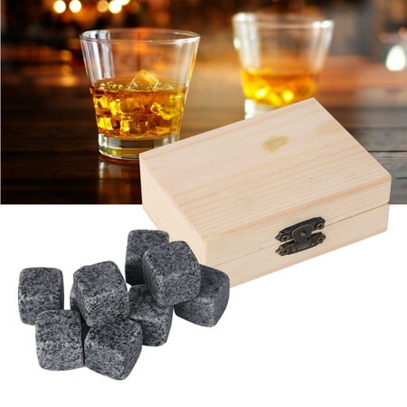 Hilitand Whisky Chilling Stones, Whiskey Chiller,9Pcs Whisky Wine Chilling Stones Set Bar Home Drink Chiller Stones Rocks Wooden Box