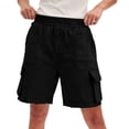 thumbnail image 4 of Cagogo Women Cargo Shorts Elastic Waist Loose Flowy Casual Solid Regular Fit Summer Beach Lounge Party Shorts with Pockets, Black M, 4 of 9