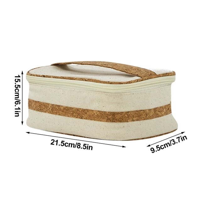 Neceser de lona con neceser de viaje y estuche de corcho para maquillaje. Organiza tus cosméticos y accesorios. Ideal para el hogar y los viajes. Guarda brochas de maquillaje, pintalabios y productos